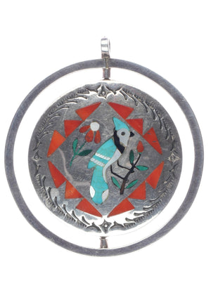 Sammy and Esther Guardian Zuni Spinner pendant Blue jay/Hummingbird sterling - Estate Fresh Austin