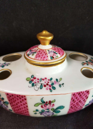 Samson Paris French Porcelain Inkwell Hand Painted Gilt Boat Shaped c.1900 - Estate Fresh Austin