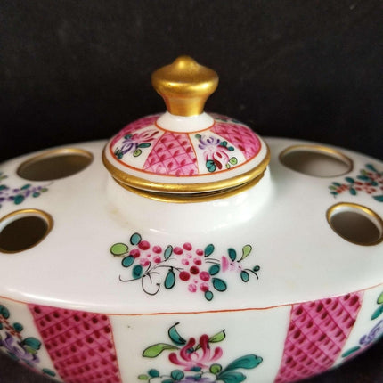 Samson Paris French Porcelain Inkwell Hand Painted Gilt Boat Shaped c.1900 - Estate Fresh Austin