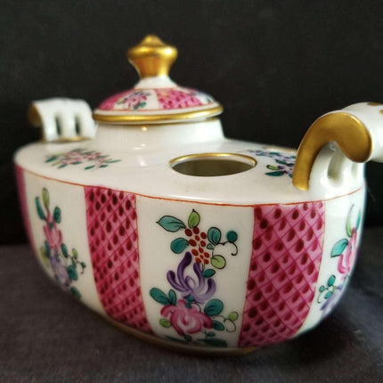 Samson Paris French Porcelain Inkwell Hand Painted Gilt Boat Shaped c.1900 - Estate Fresh Austin