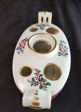 Samson Paris French Porcelain Inkwell Hand Painted Gilt Boat Shaped c.1900 - Estate Fresh Austin