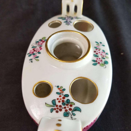 Samson Paris French Porcelain Inkwell Hand Painted Gilt Boat Shaped c.1900 - Estate Fresh Austin