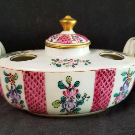 Samson Paris French Porcelain Inkwell Hand Painted Gilt Boat Shaped c.1900 - Estate Fresh Austin