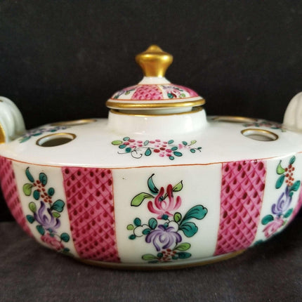 Samson Paris French Porcelain Inkwell Hand Painted Gilt Boat Shaped c.1900 - Estate Fresh Austin