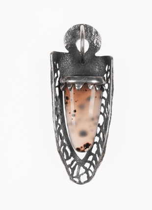 Samuel LaFountain - Diné, Turtle Mountain Chippewa Tufa Cast silver moss agate pendant - Estate Fresh Austin