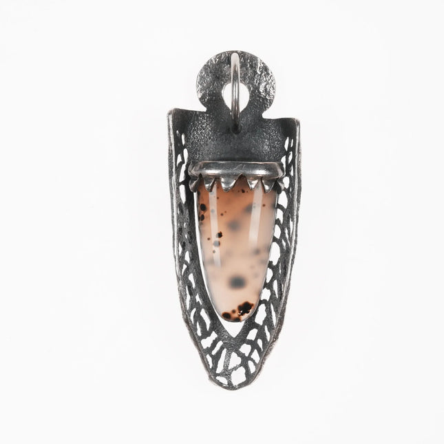 Samuel LaFountain - Diné, Turtle Mountain Chippewa Tufa Cast silver moss agate pendant - Estate Fresh Austin