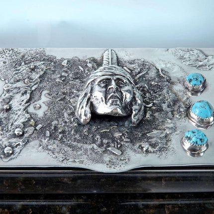 Sandcast Sterling and Turquoise Native American Table Box - Estate Fresh Austin