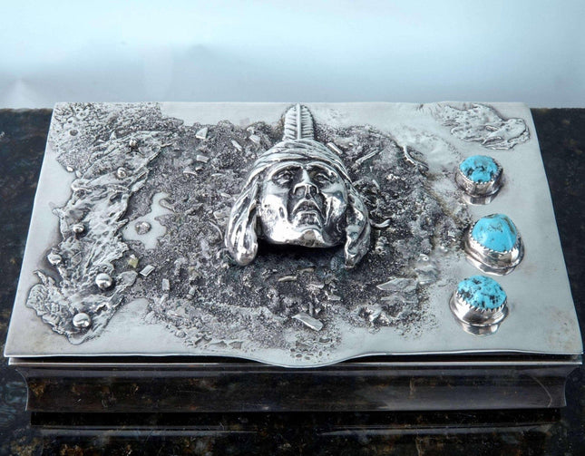 Sandcast Sterling and Turquoise Native American Table Box - Estate Fresh Austin