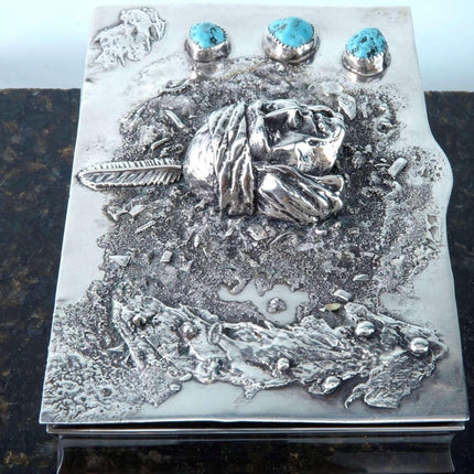Sandcast Sterling and Turquoise Native American Table Box - Estate Fresh Austin