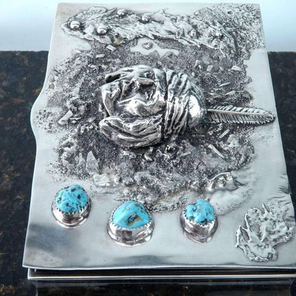 Sandcast Sterling and Turquoise Native American Table Box - Estate Fresh Austin