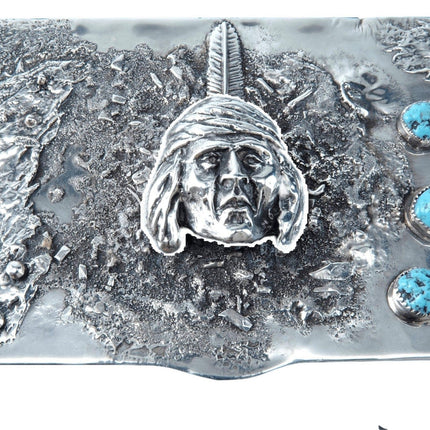 Sandcast Sterling and Turquoise Native American Table Box - Estate Fresh Austin