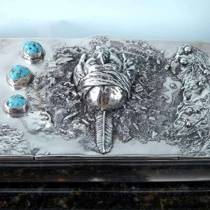 Sandcast Sterling and Turquoise Native American Table Box - Estate Fresh Austin