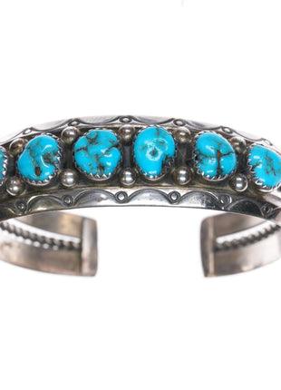 Sarah Curley Navajo Sterling silver turquoise row cuff bracelet - Estate Fresh Austin