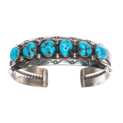 Sarah Curley Navajo Sterling silver turquoise row cuff bracelet - Estate Fresh Austin