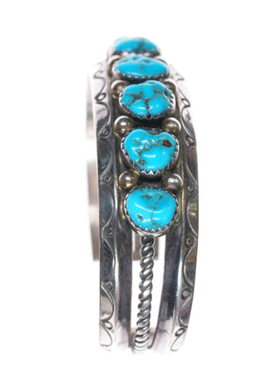 Sarah Curley Navajo Sterling silver turquoise row cuff bracelet - Estate Fresh Austin