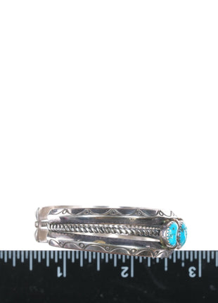 Sarah Curley Navajo Sterling silver turquoise row cuff bracelet - Estate Fresh Austin