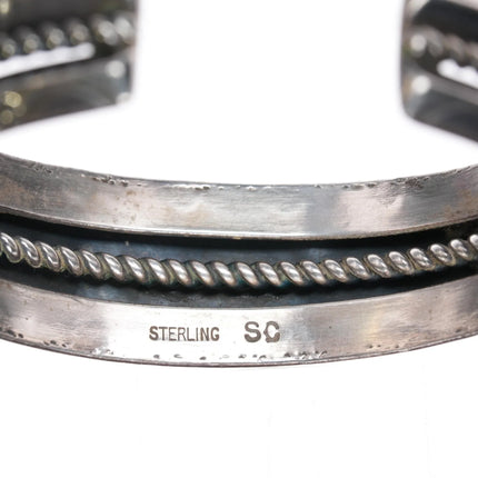 Sarah Curley Navajo Sterling silver turquoise row cuff bracelet - Estate Fresh Austin