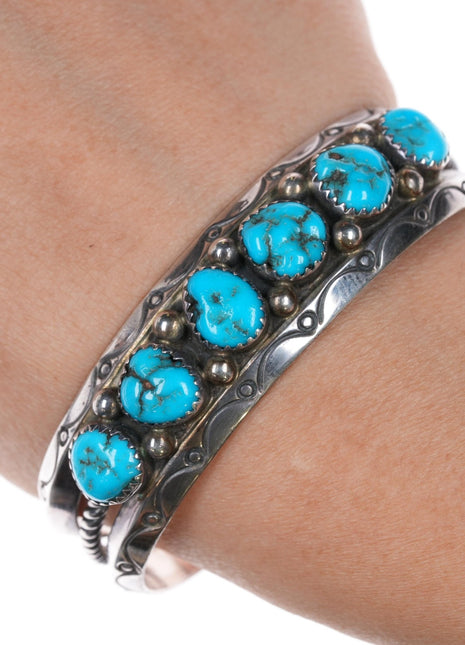 Sarah Curley Navajo Sterling silver turquoise row cuff bracelet - Estate Fresh Austin