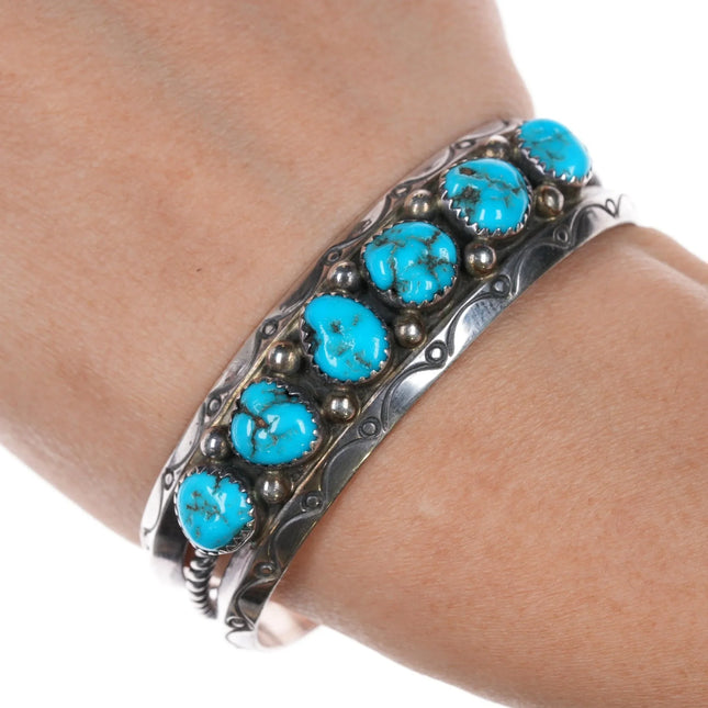 Sarah Curley Navajo Sterling silver turquoise row cuff bracelet - Estate Fresh Austin