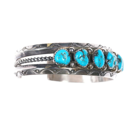 Sarah Curley Navajo Sterling silver turquoise row cuff bracelet - Estate Fresh Austin