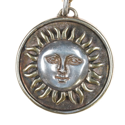 Sergio Bustamante gilt sterling sunface pendant with necklace - Estate Fresh Austin