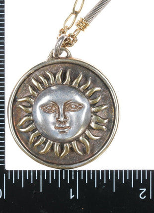 Sergio Bustamante gilt sterling sunface pendant with necklace - Estate Fresh Austin