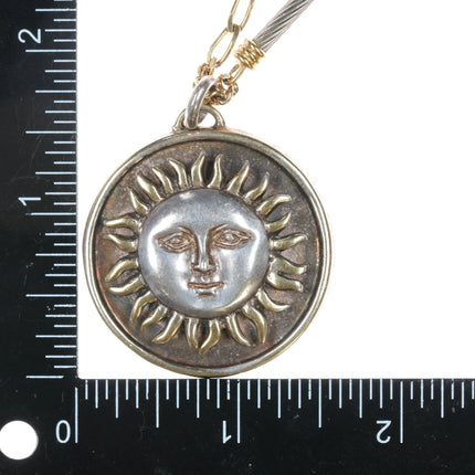Sergio Bustamante gilt sterling sunface pendant with necklace - Estate Fresh Austin