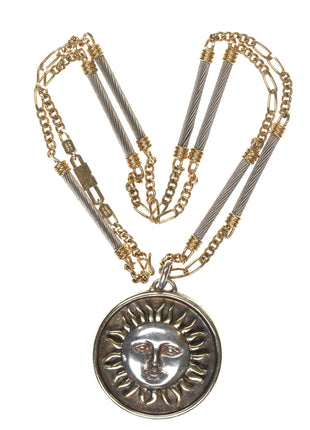 Sergio Bustamante gilt sterling sunface pendant with necklace - Estate Fresh Austin