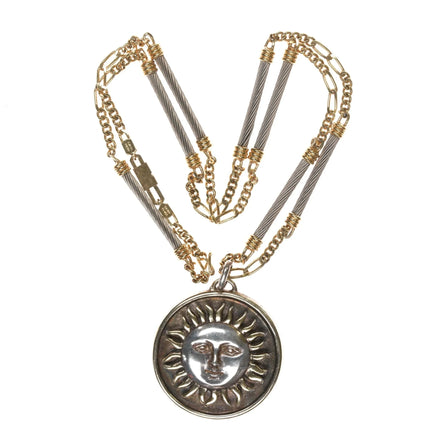Sergio Bustamante gilt sterling sunface pendant with necklace - Estate Fresh Austin