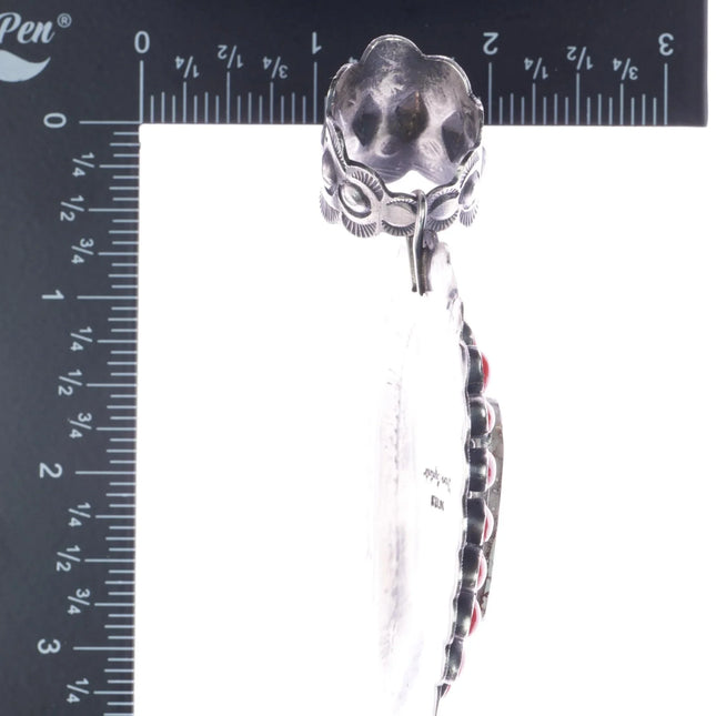 Shawn Cayatineto Navajo Sterling Mediterranean Coral Royston turquoise pendant - Estate Fresh Austin