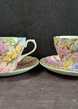 Shelley Rock Garden Chintz Cup and Saucer Pair - Estate Fresh Austin