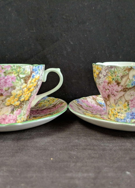 Shelley Rock Garden Chintz Cup and Saucer Pair - Estate Fresh Austin