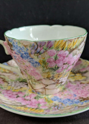 Shelley Rock Garden Chintz Cup and Saucer Pair - Estate Fresh Austin