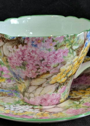 Shelley Rock Garden Chintz Cup and Saucer Pair - Estate Fresh Austin