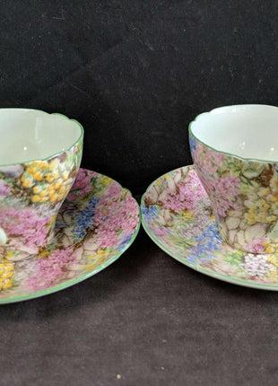 Shelley Rock Garden Chintz Cup and Saucer Pair - Estate Fresh Austin