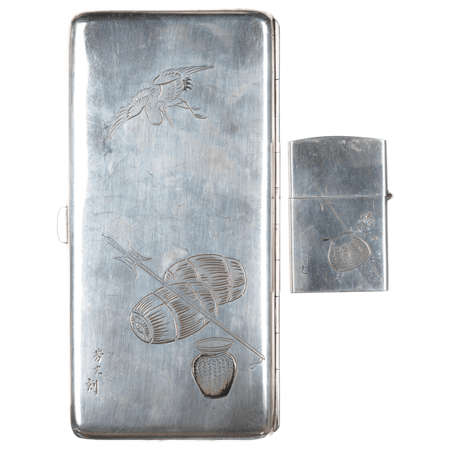 Signed Japanese 950 silver jumbo cigarette case and lighter - Estate Fresh Austin