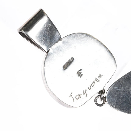 Signed Native American sterling Carico Lake turquoise pendant - Estate Fresh Austin