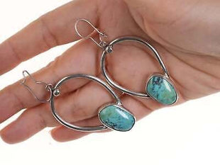 Signed Southwest Blue Gem Turquoise/Sterling earrings - Estate Fresh Austin