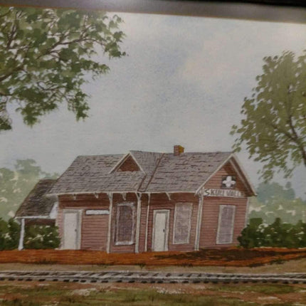 Skull Valley Arizona Railroad Train Depot Watercolor by Jack Riley 1984 - Estate Fresh Austin