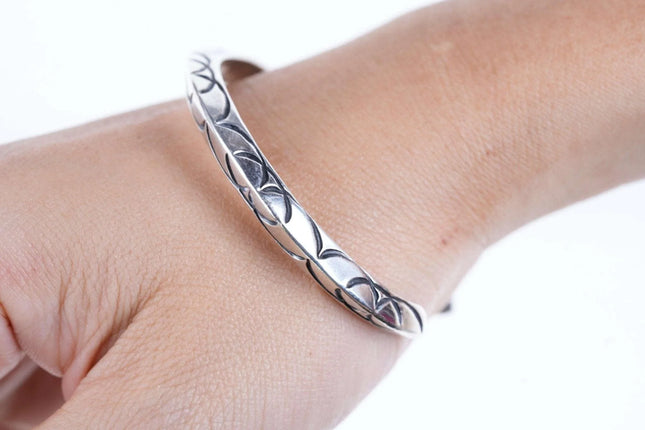 Solid vintage Heavy stamped Native American sterling cuff bracelet - Estate Fresh Austin