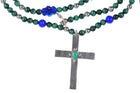 Southwestern Handmade Sterling Malachite and glass rosary cross pendant - Estate Fresh Austin