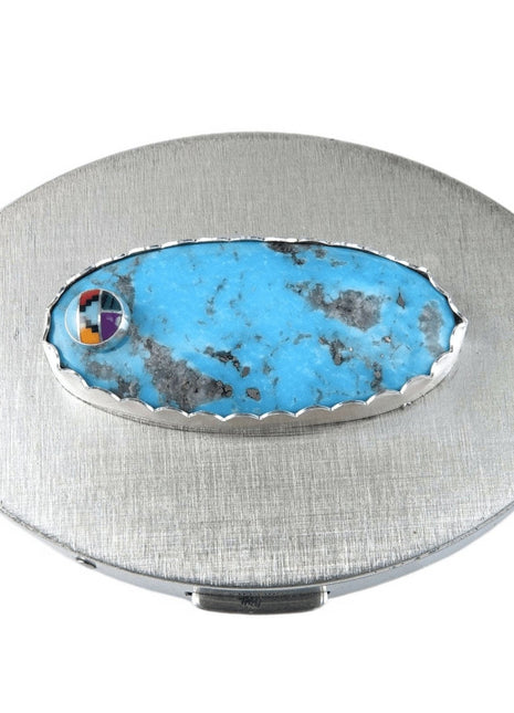 Southwestern Sterling Kingman Turquoise and Zuni style inlay Trinket box - Estate Fresh Austin