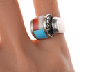 Southwestern Sterling Multi-stone channel inlay 1976 Bicentennial Patriotic ring - Estate Fresh Austin