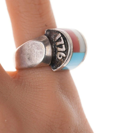 Southwestern Sterling Multi-stone channel inlay 1976 Bicentennial Patriotic ring - Estate Fresh Austin