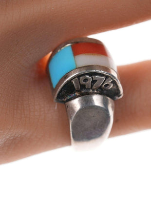 Southwestern Sterling Multi - stone channel inlay 1976 Bicentennial Patriotic ring - Estate Fresh Austin