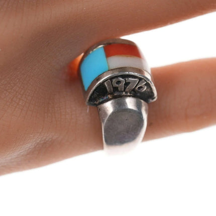 Southwestern Sterling Multi-stone channel inlay 1976 Bicentennial Patriotic ring - Estate Fresh Austin