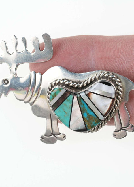 Southwestern Sterling Multi - Stone inlay Moose pin - Estate Fresh Austin