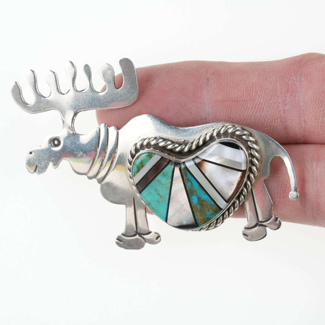 Southwestern Sterling Multi - Stone inlay Moose pin - Estate Fresh Austin