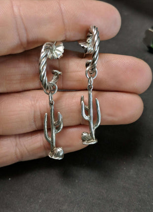 Southwestern Sterling Saguaro Cactus Earrings - Estate Fresh Austin