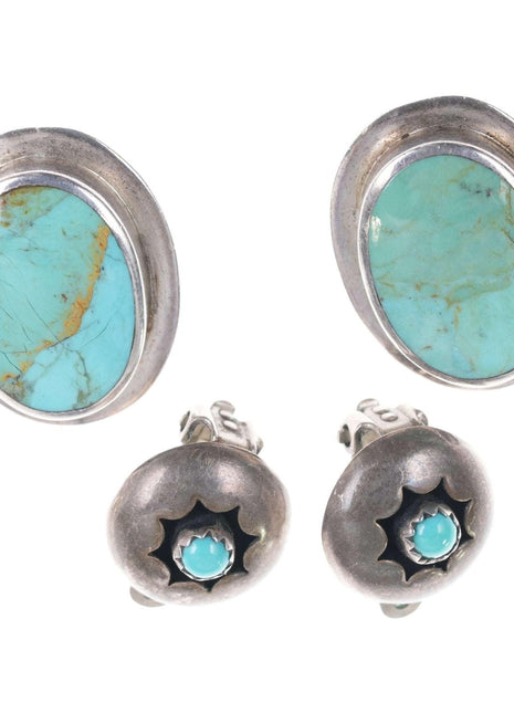 Southwestern Sterling turquoise clip - on earrings 2 pair - Estate Fresh Austin